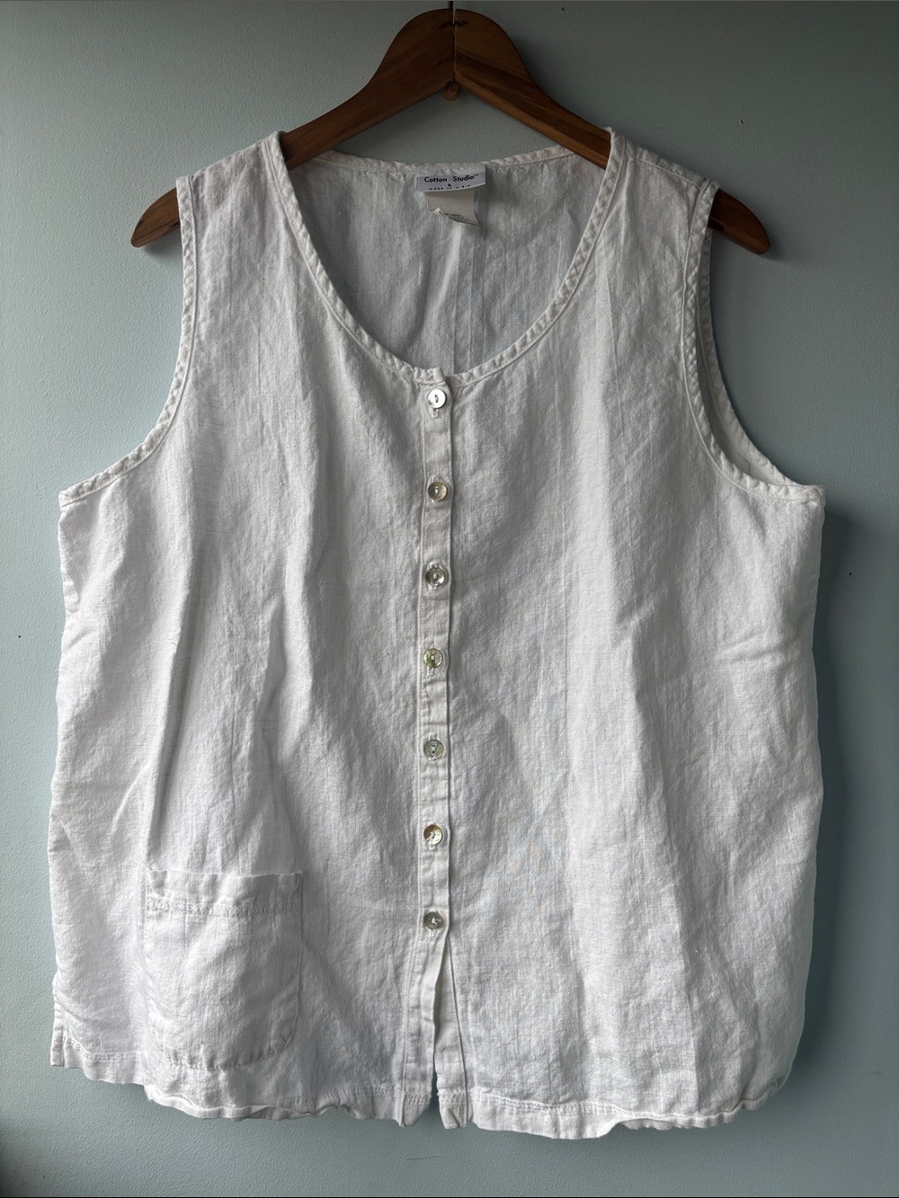 Linen Cotton Boxy Button Front top, L